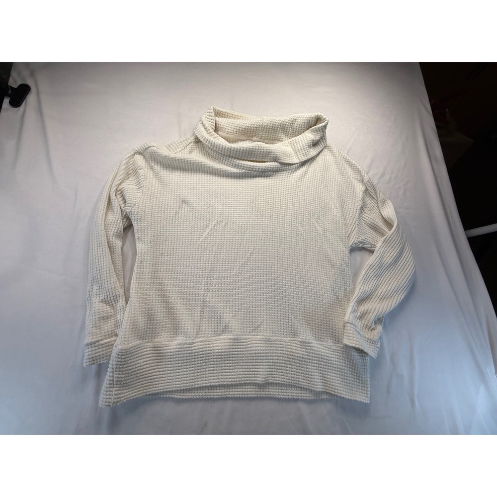North River Women XL Cream Waffle Knit Cowl Neck Pullover Long Sleeve Sweater